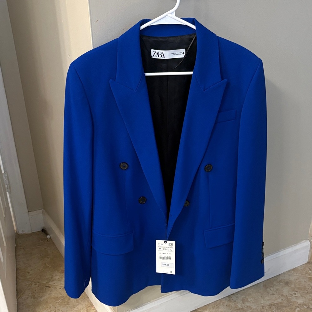 Zara Women's Royal Blue Double-Breasted Blazer